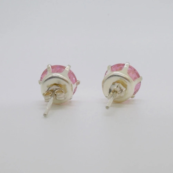 New Pink Round CZ Silver Stud Earrings - Picture 5 of 6